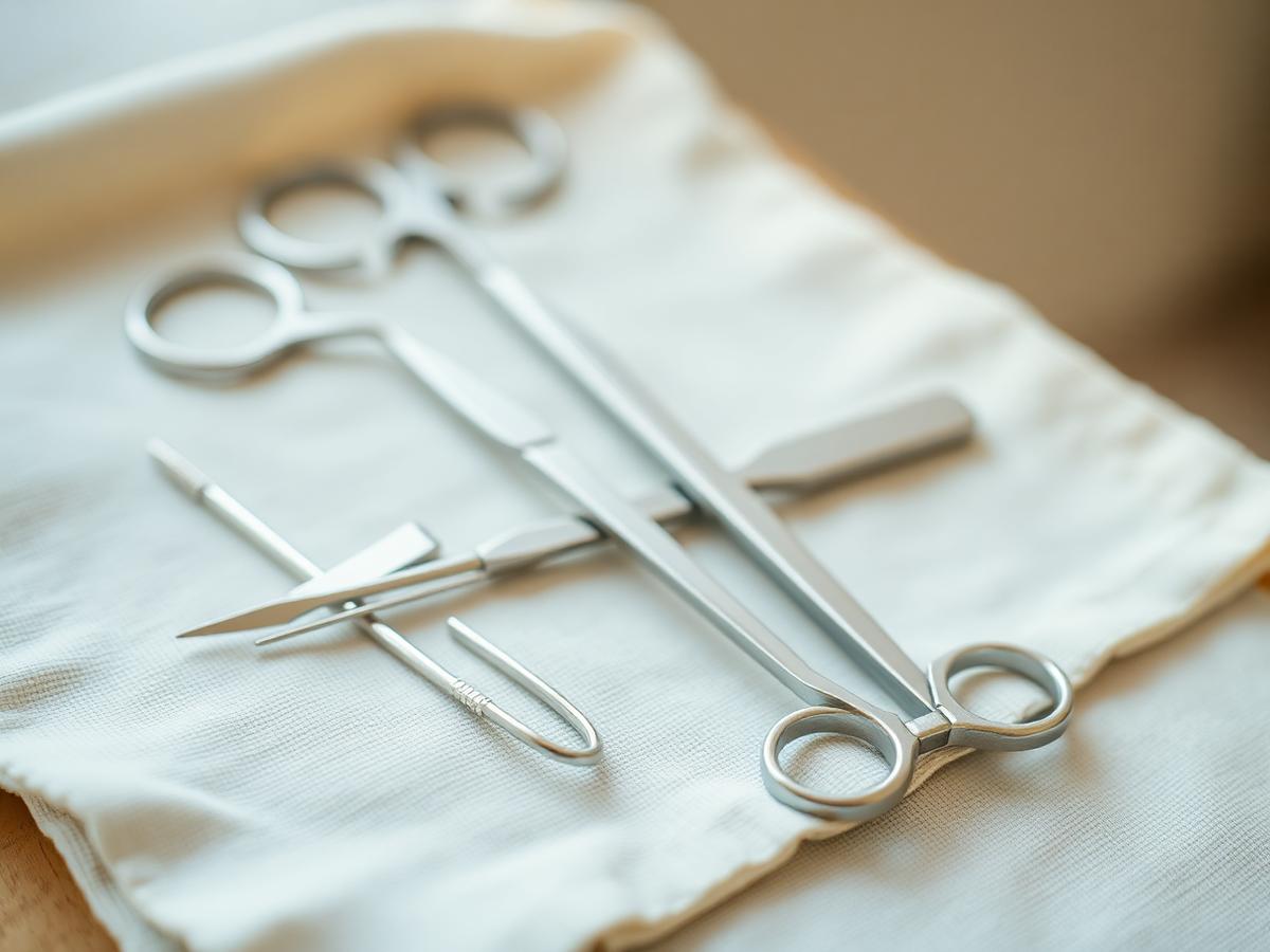 Instruments de pédicurie stérilisés disposés sur un linge